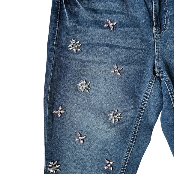 EARL Jeans Skinny Bedazzled Rhinestone Accents Tapered Legs  Whiskers Size 10 - Picture 5 of 10